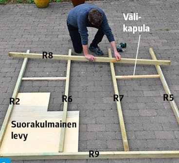 Mittaa pihavaraston yläjuoksu Mittaa pihavaraston vino yläjuoksu